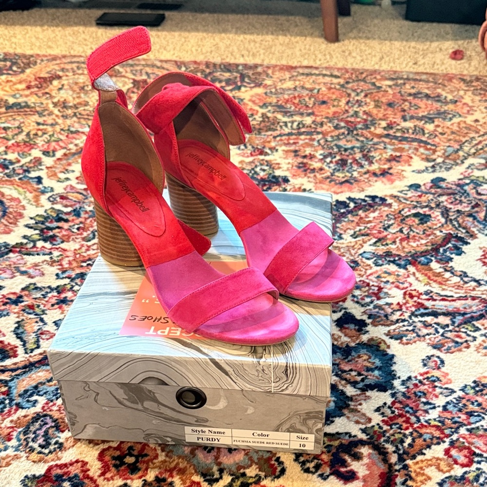 Jeffrey Campbell Purdy Heels in Fuschia and Red Suede